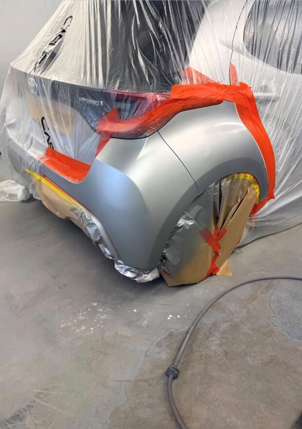 The same bumper masked up and painted back to silver